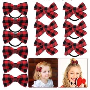 NWOT 12 Pieces Buffalo Plaid Christmas Hair Bow/Clips & Ties for Girls or Woman